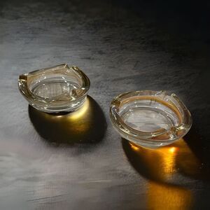 Pair of Vintage CARNIVAL GLASS Ashtrays Marigold Iridescent Amber Depression